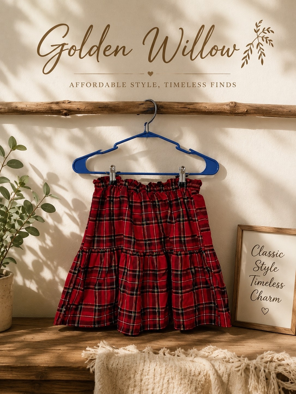 H&M Red Plaid Tiered Skirt Girls Size 8